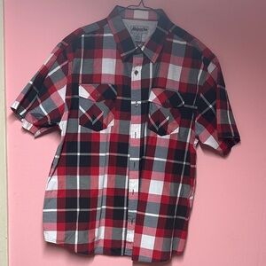 Ablanche Men's Casual Plaid Button-Down Shirt - Red, Black, and White
